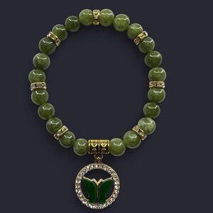 Earthy Green Butterfly Charm Bracelet – Gold Accents